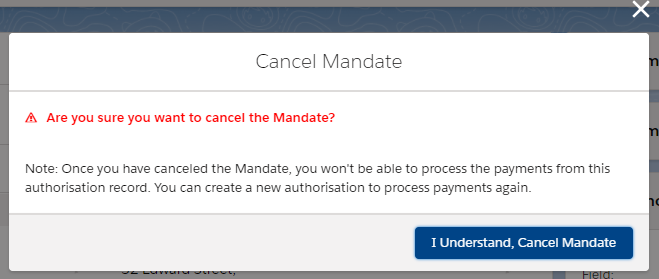 Cancel mandate confirmation screen